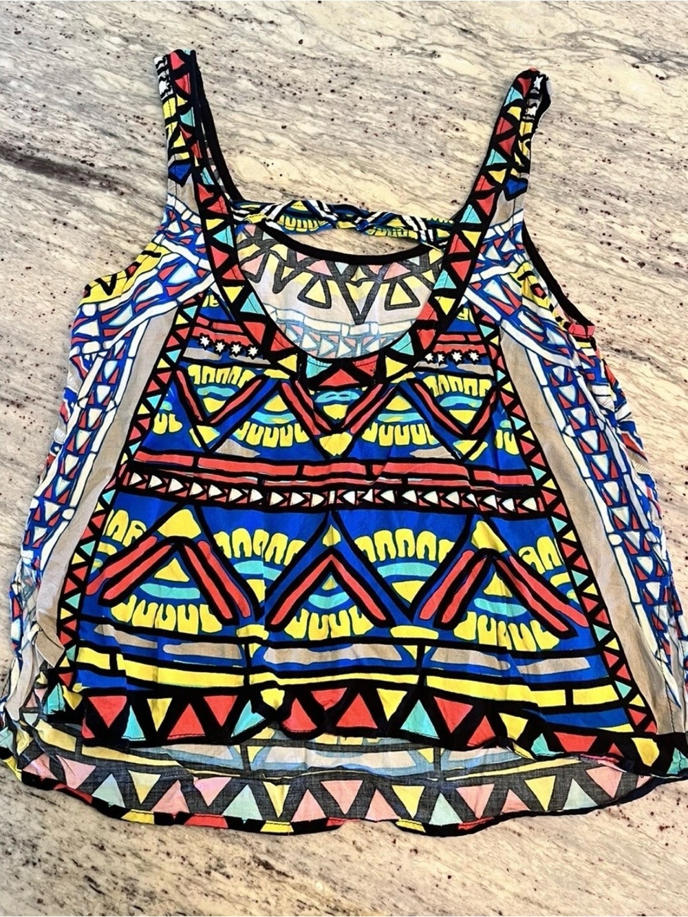 Flying Tomato Tribal Geometric Tank Top in Blue, Yellow, Red, Black & Cream - Picture 8 of 11